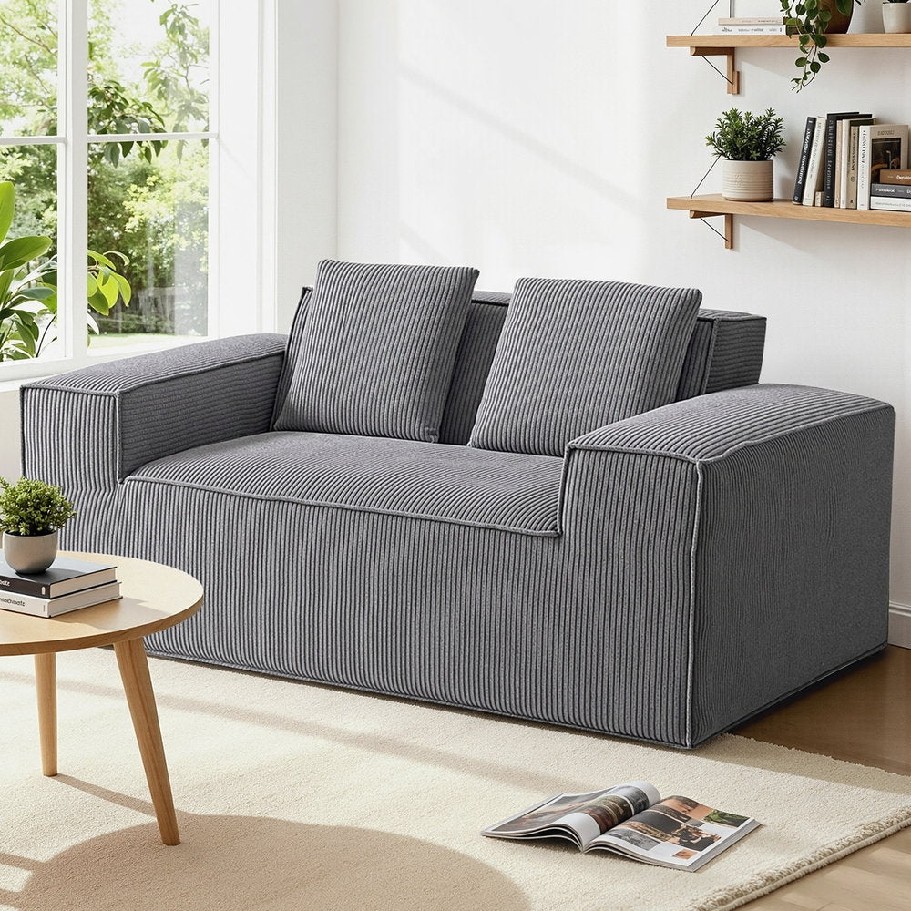2 Seater Sofa Loveseat | Corduroy | No Assembly | Compact Apartment Couch
