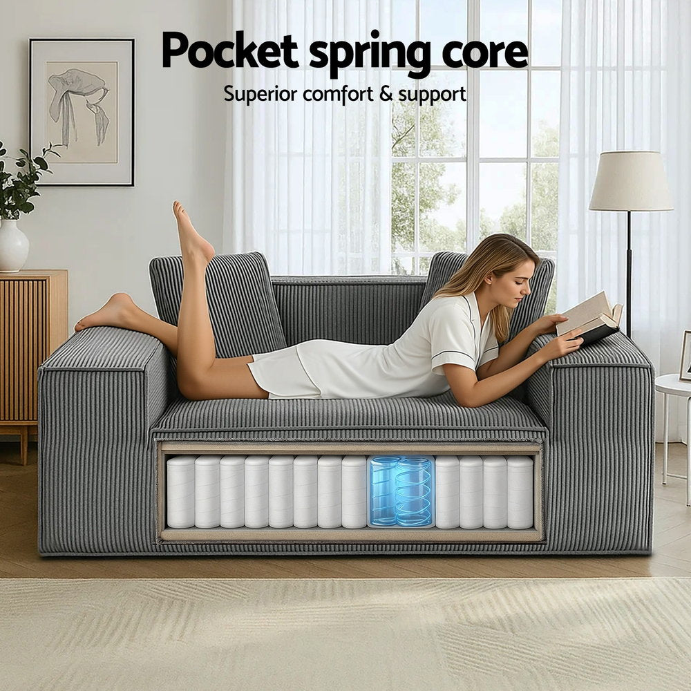 2 Seater Sofa Loveseat | Corduroy | No Assembly | Compact Apartment Couch