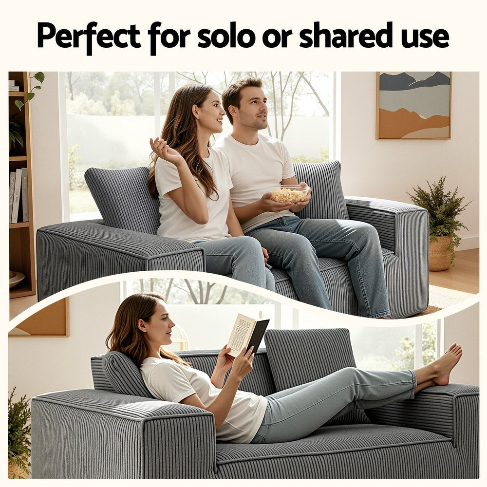 2 Seater Sofa Loveseat | Corduroy | No Assembly | Compact Apartment Couch