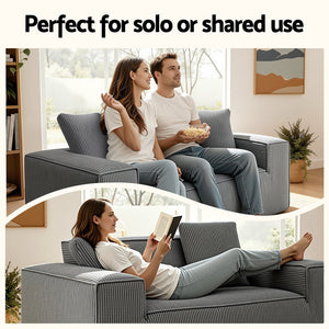 2 Seater Sofa Loveseat | Corduroy | No Assembly | Compact Apartment Couch