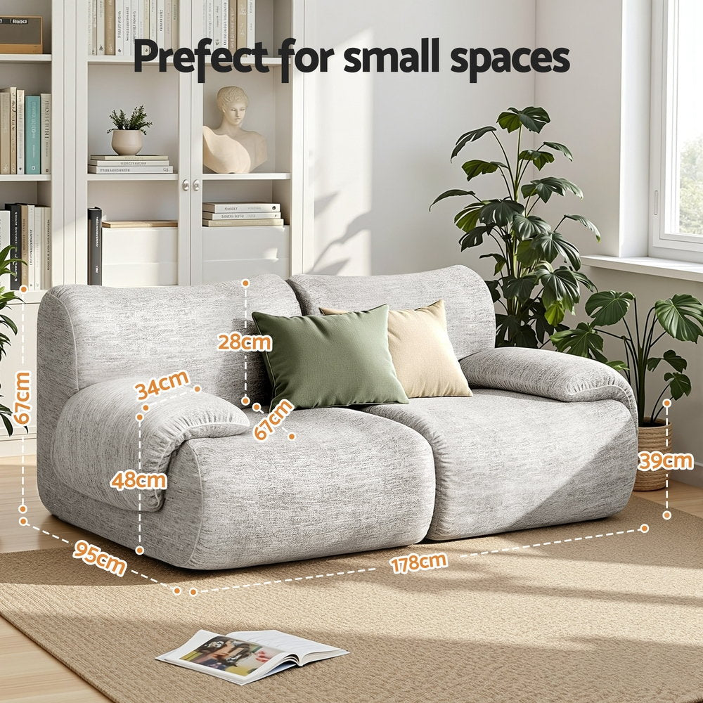 2 Seater Modular Sofa | Sectional Couch Bed | No Assembly | Grey