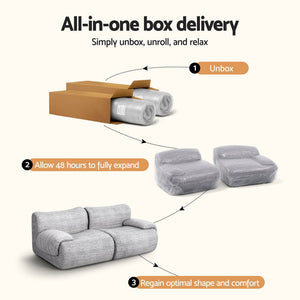 2 Seater Modular Sofa | Sectional Couch Bed | No Assembly | Grey