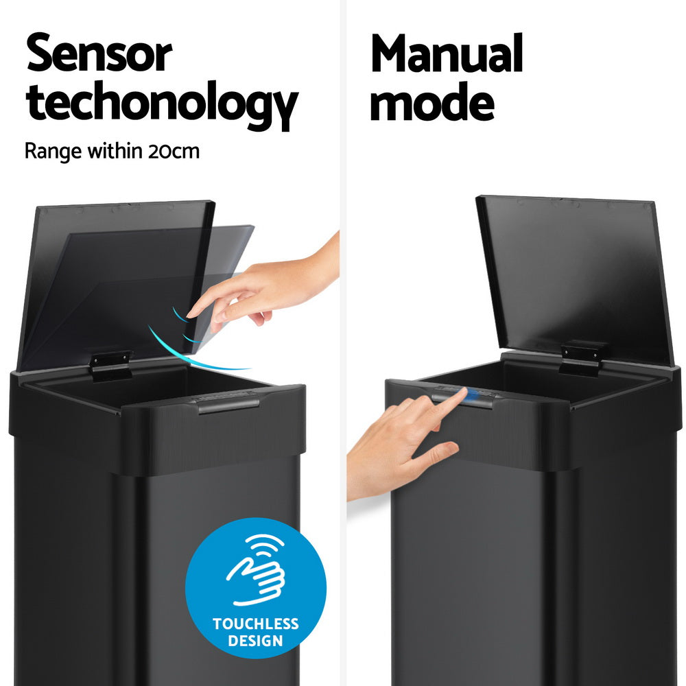 Devanti Sensor Bin | 50L | Motion Activated | Automatic Rubbish Bin | Black