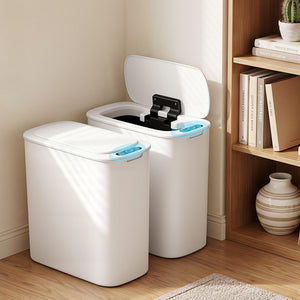 Devanti Automatic Trash Bin 2PCS with Lid 11L Motion Sensor Kitchen Bin Touchless Garbage Can Modern White Plastic Slim Rubbish Bin with Liner Holder for Kitchen, Home, Office