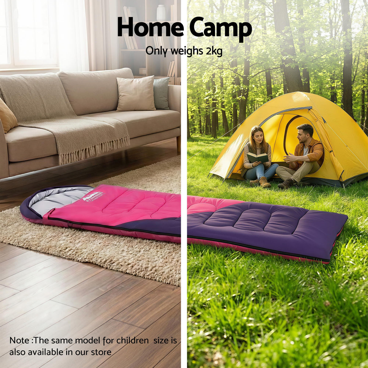 Single Sleeping Bag 213cm | Thermal Camping & Hiking | Pink