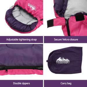 Single Sleeping Bag 213cm | Thermal Camping & Hiking | Pink