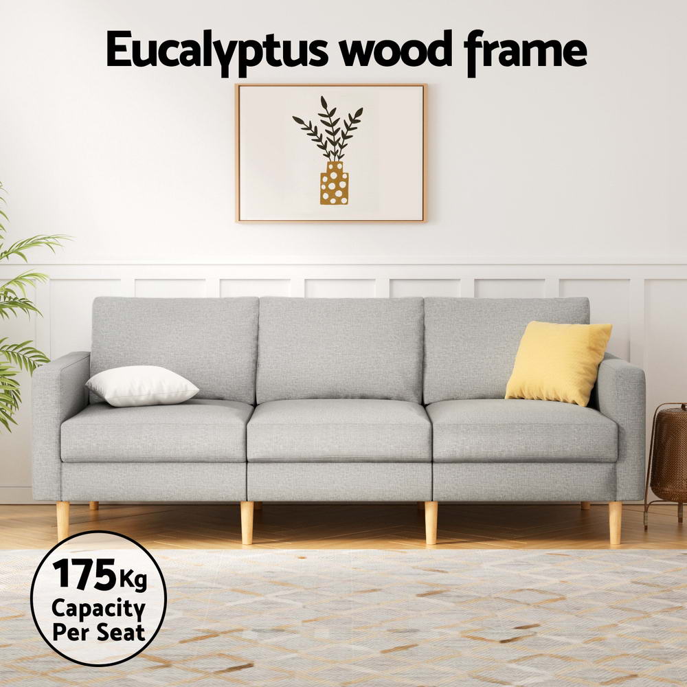 3 Seater Sofa | 225cm | Linen Fabric | Grey