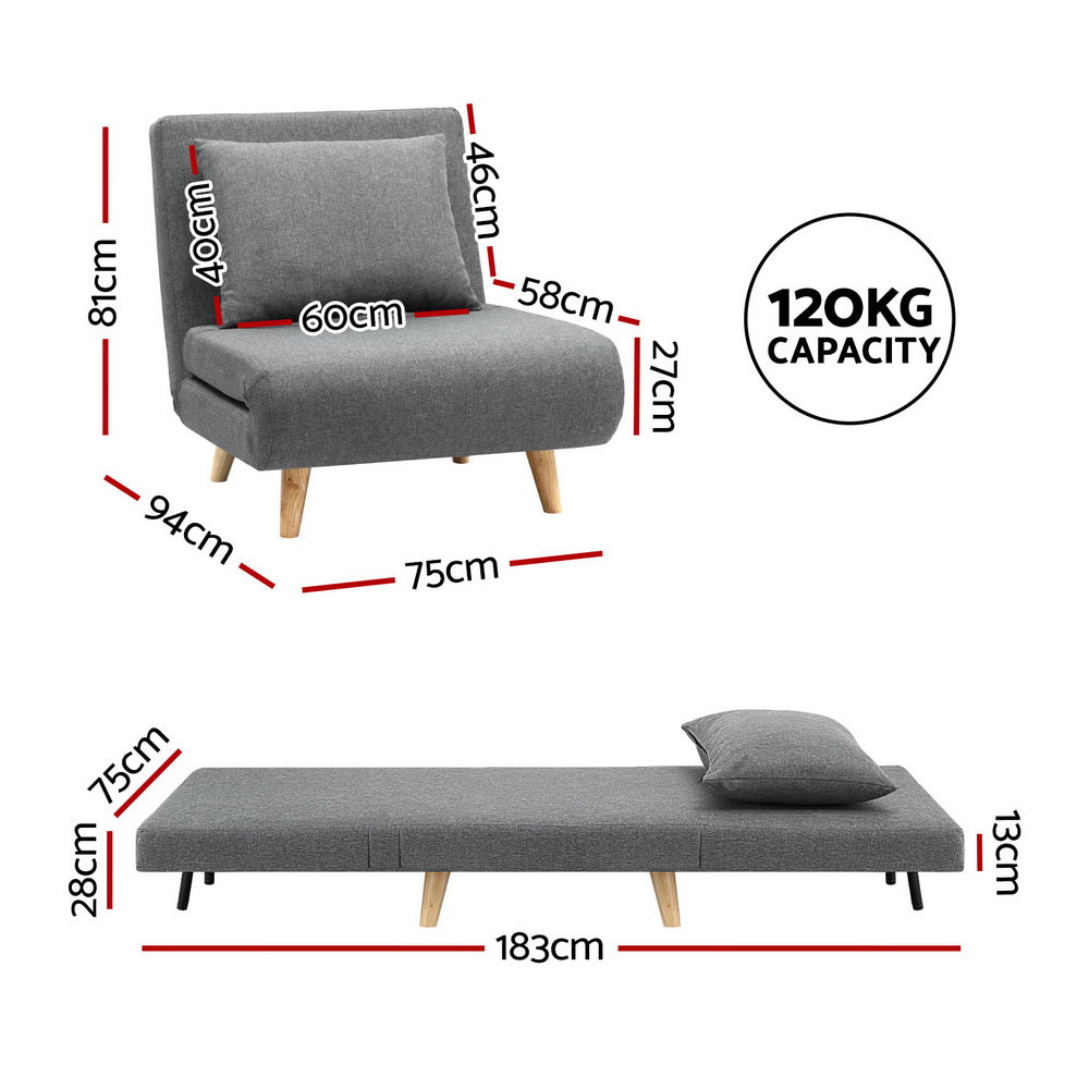 Sofa Bed | Convertible Couch Recliner Lounge Chair | Linen Grey