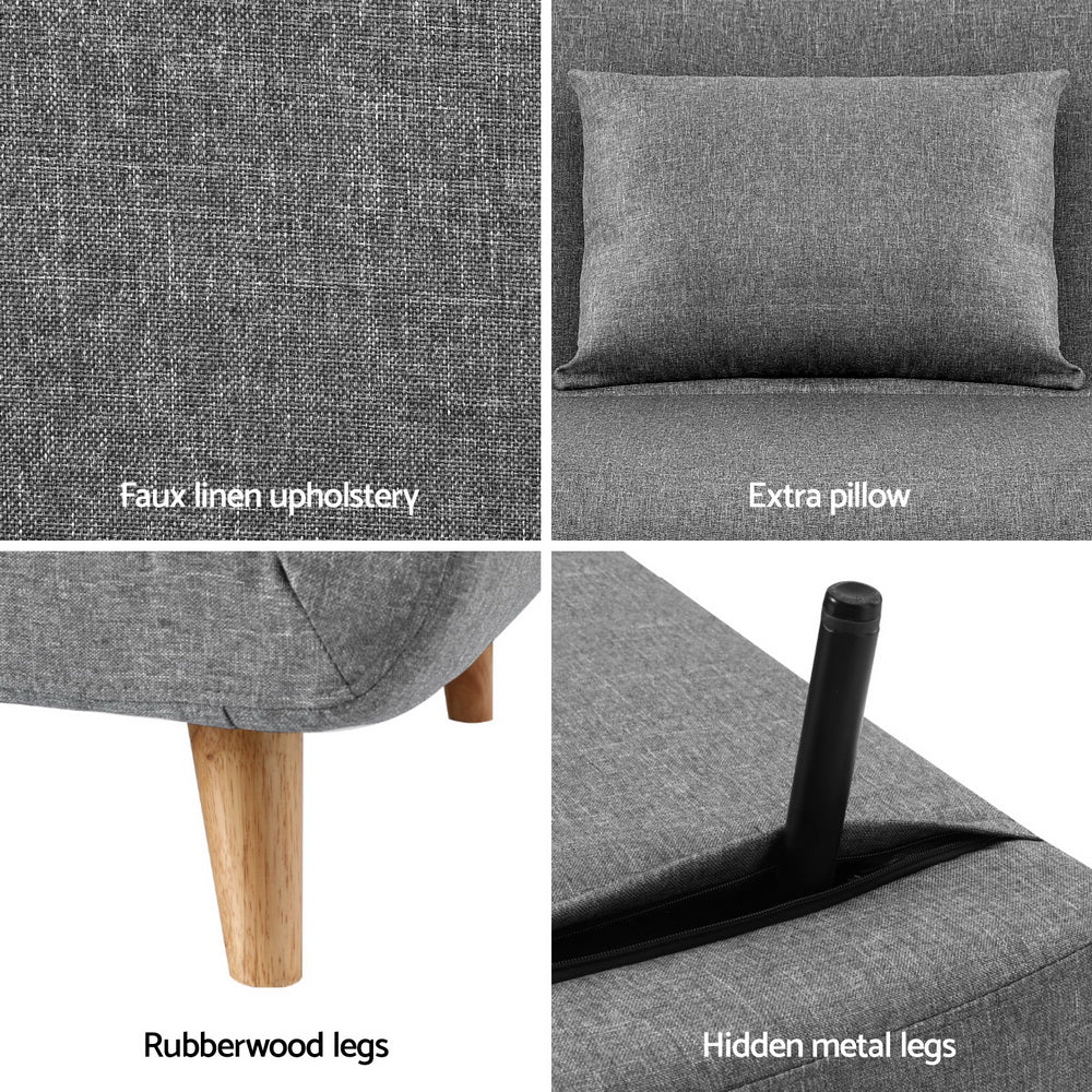 Sofa Bed | Convertible Couch Recliner Lounge Chair | Linen Grey