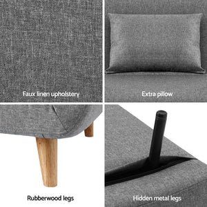 Sofa Bed | Convertible Couch Recliner Lounge Chair | Linen Grey