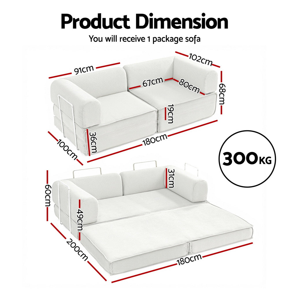 Foldable Sofa Bed | Convertible Floor Lounger | Beige