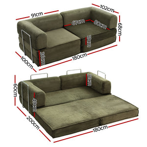 Folding Sofa Bed | Convertible Lounge Chair | Green Fabric