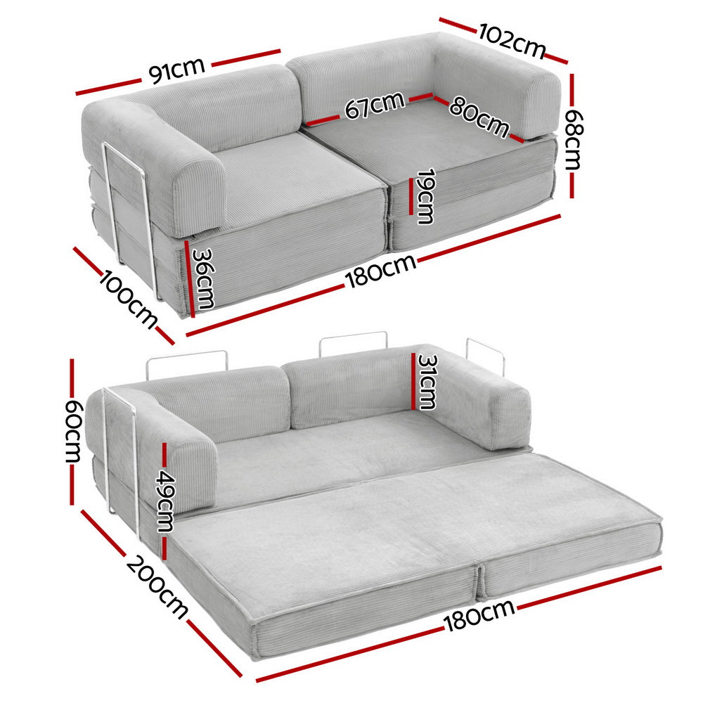 Folding Sofa Bed | Convertible Lounge Chair | Grey Fabric