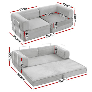 Folding Sofa Bed | Convertible Lounge Chair | Grey Fabric