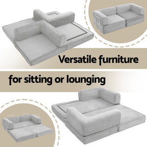 Folding Sofa Bed | Convertible Lounge Chair | Grey Fabric