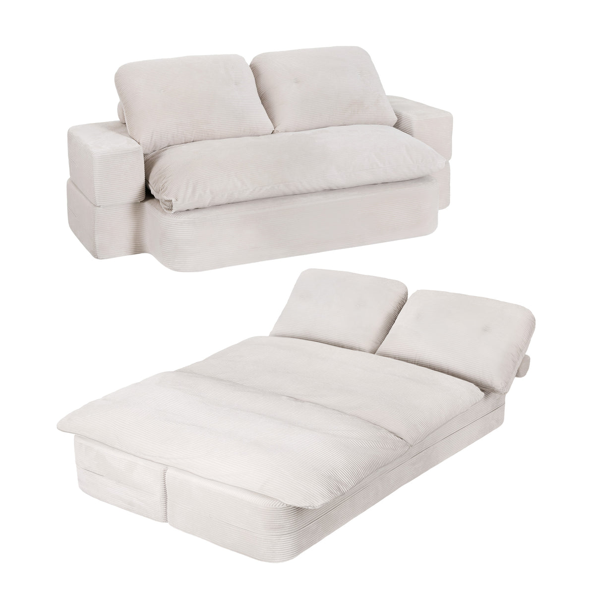 Folding Sofa Bed | High Density Foam | Corduroy Sleeper Couch | Beige