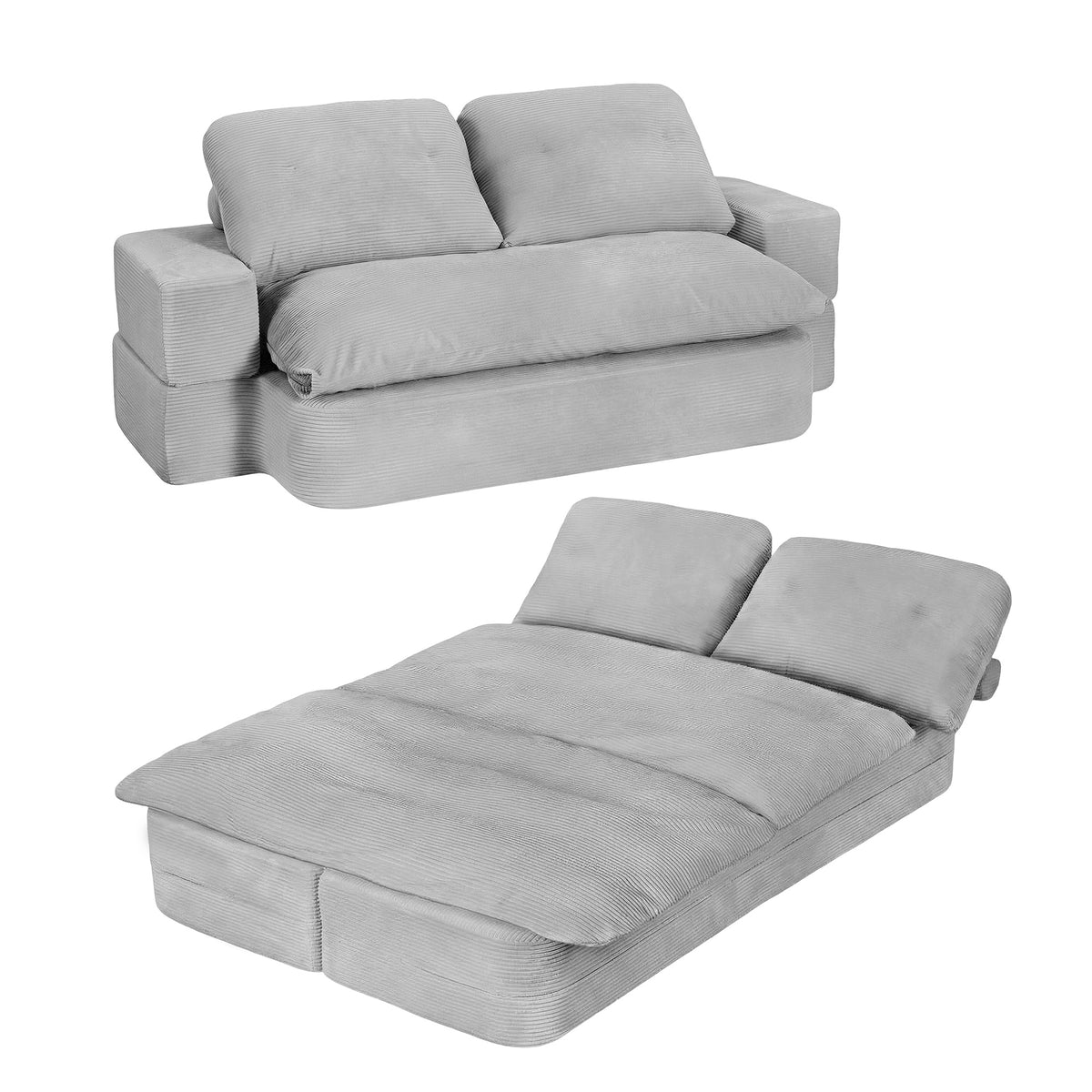Folding Sofa Bed | High Density Foam | Corduroy Sleeper Couch | Grey