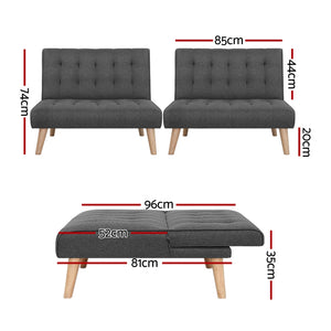 Artiss 2x Sofa Bed Couch | Single Seater | Fabric | Grey