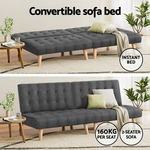 Artiss 2x Sofa Bed Couch | Single Seater | Fabric | Grey