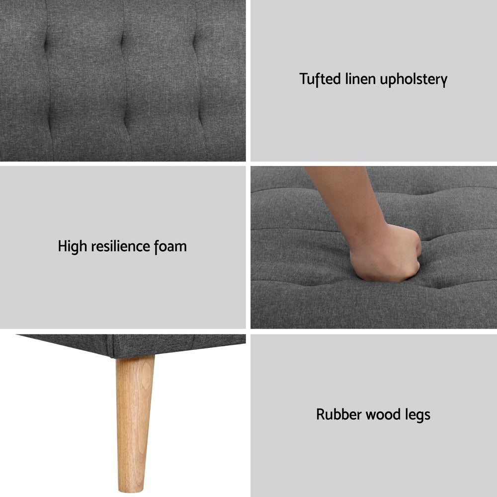 Artiss 2x Sofa Bed Couch | Single Seater | Fabric | Grey