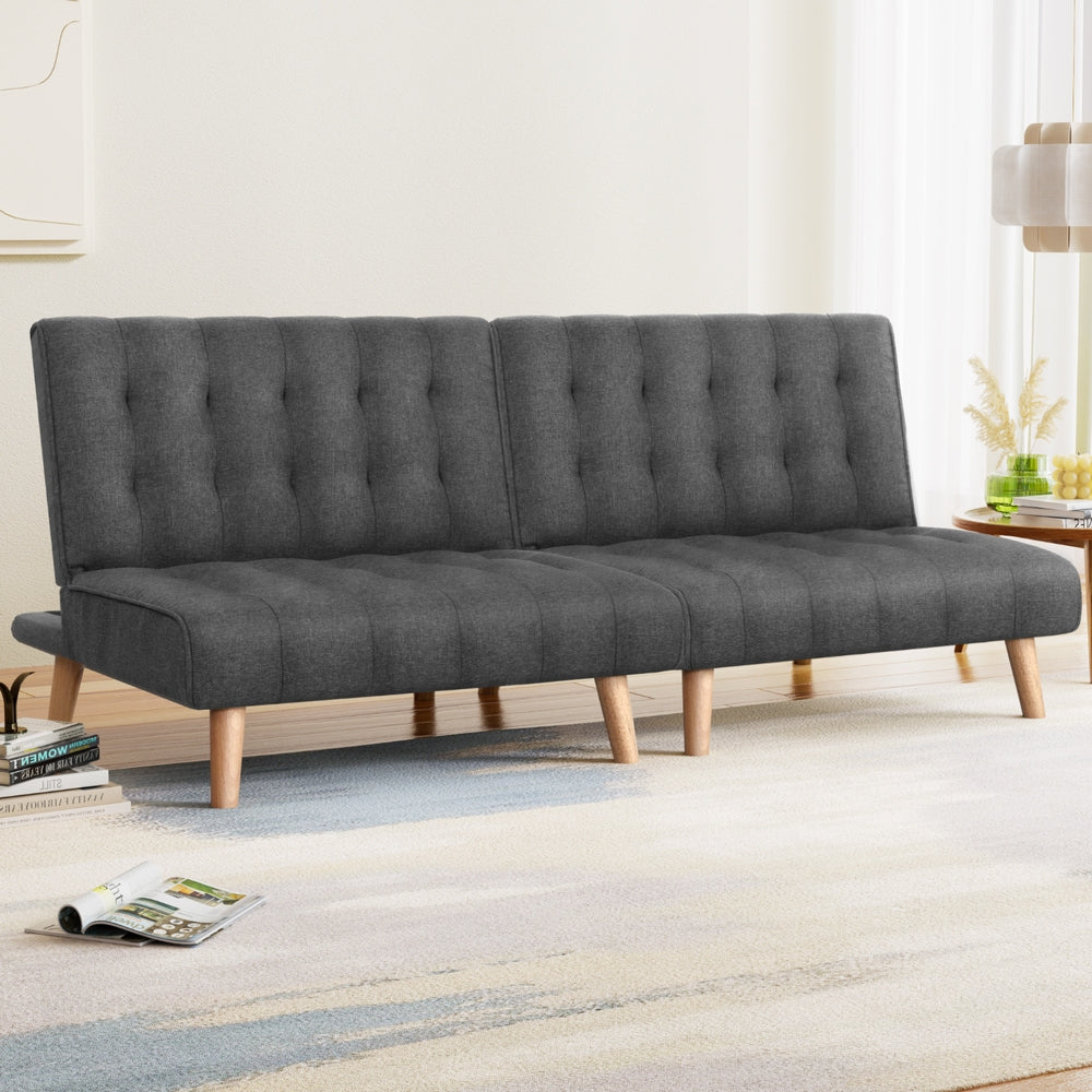 Artiss 2x Sofa Bed Couch | Single Seater | Fabric | Grey