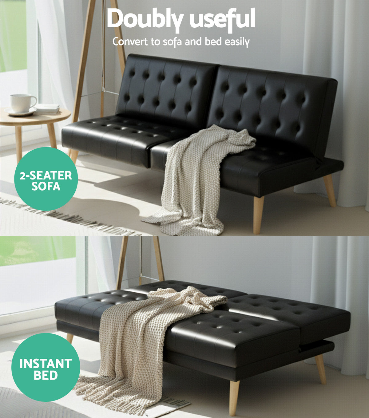 Sofa Bed | 1 Seater | Fabric Lounge Chair | Black