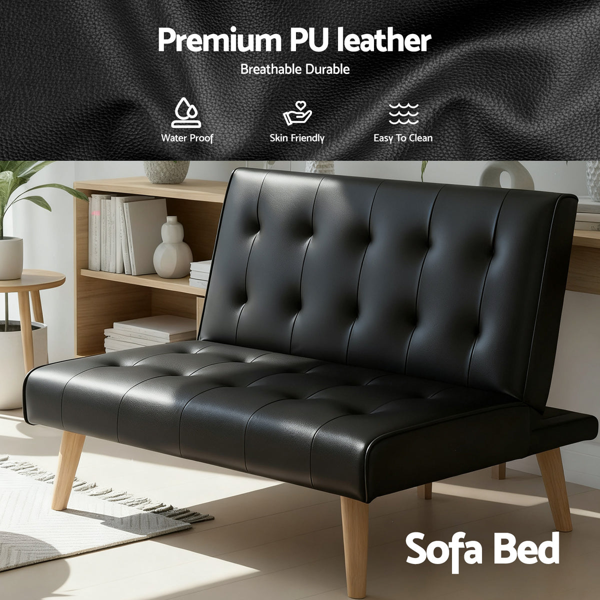 Sofa Bed | 1 Seater | Fabric Lounge Chair | Black