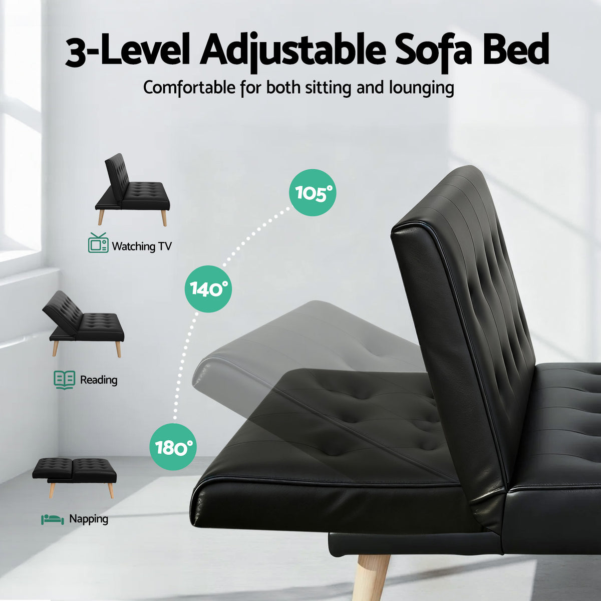 Sofa Bed | 1 Seater | Fabric Lounge Chair | Black