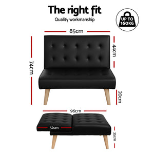 Sofa Bed | 2 Seater | Fabric Couch | Black
