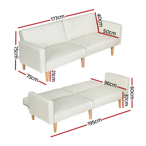 Artiss Sofa Bed 3 Seater Tilted Faux Linen Beige