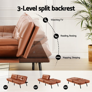 Artiss Sofa Bed | 3-Seater Convertible Couch | Recliner Lounge | Leather | Brown