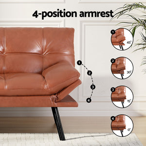 Artiss Sofa Bed | 3-Seater Convertible Couch | Recliner Lounge | Leather | Brown
