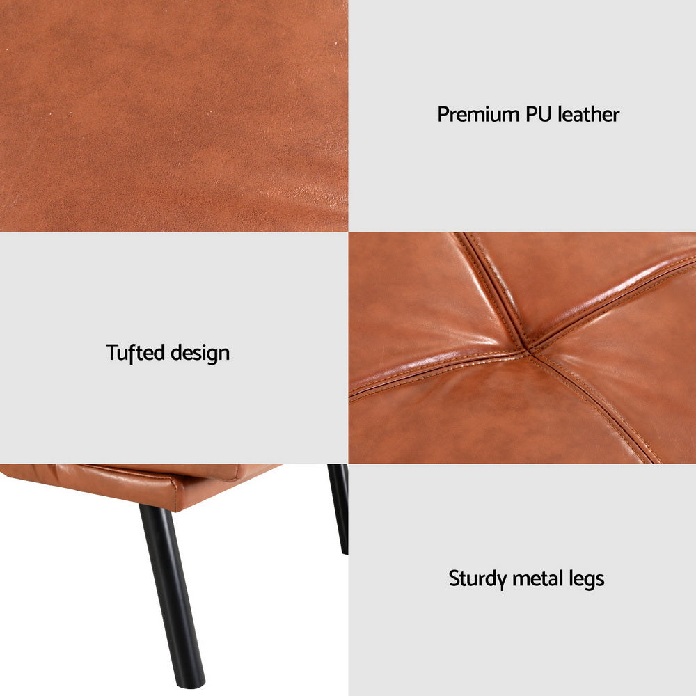 Artiss Sofa Bed | 3-Seater Convertible Couch | Recliner Lounge | Leather | Brown