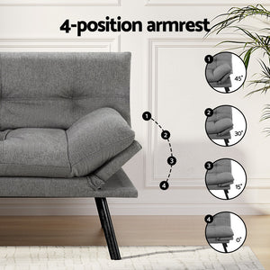 Artiss Sofa Bed | 3-Seater Convertible Couch | Recliner Lounge | Fabric | Grey