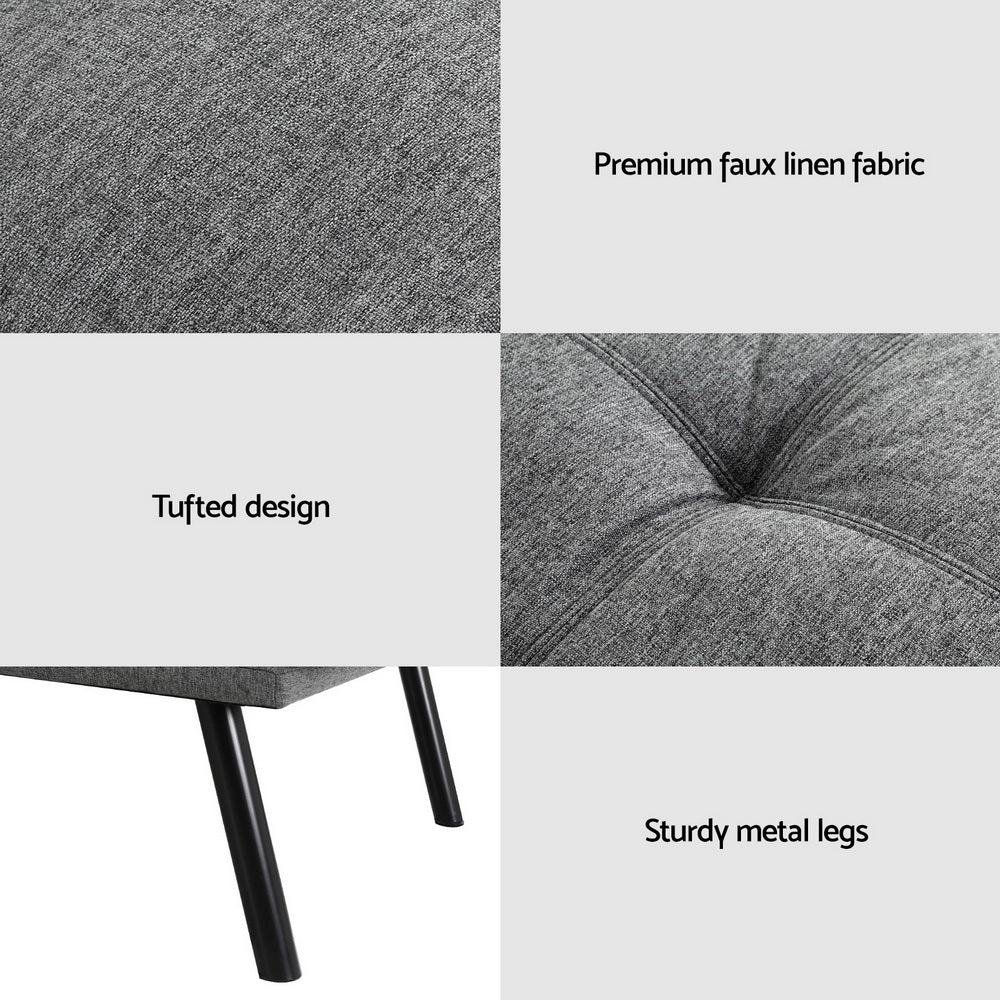 Artiss Sofa Bed | 3-Seater Convertible Couch | Recliner Lounge | Fabric | Grey