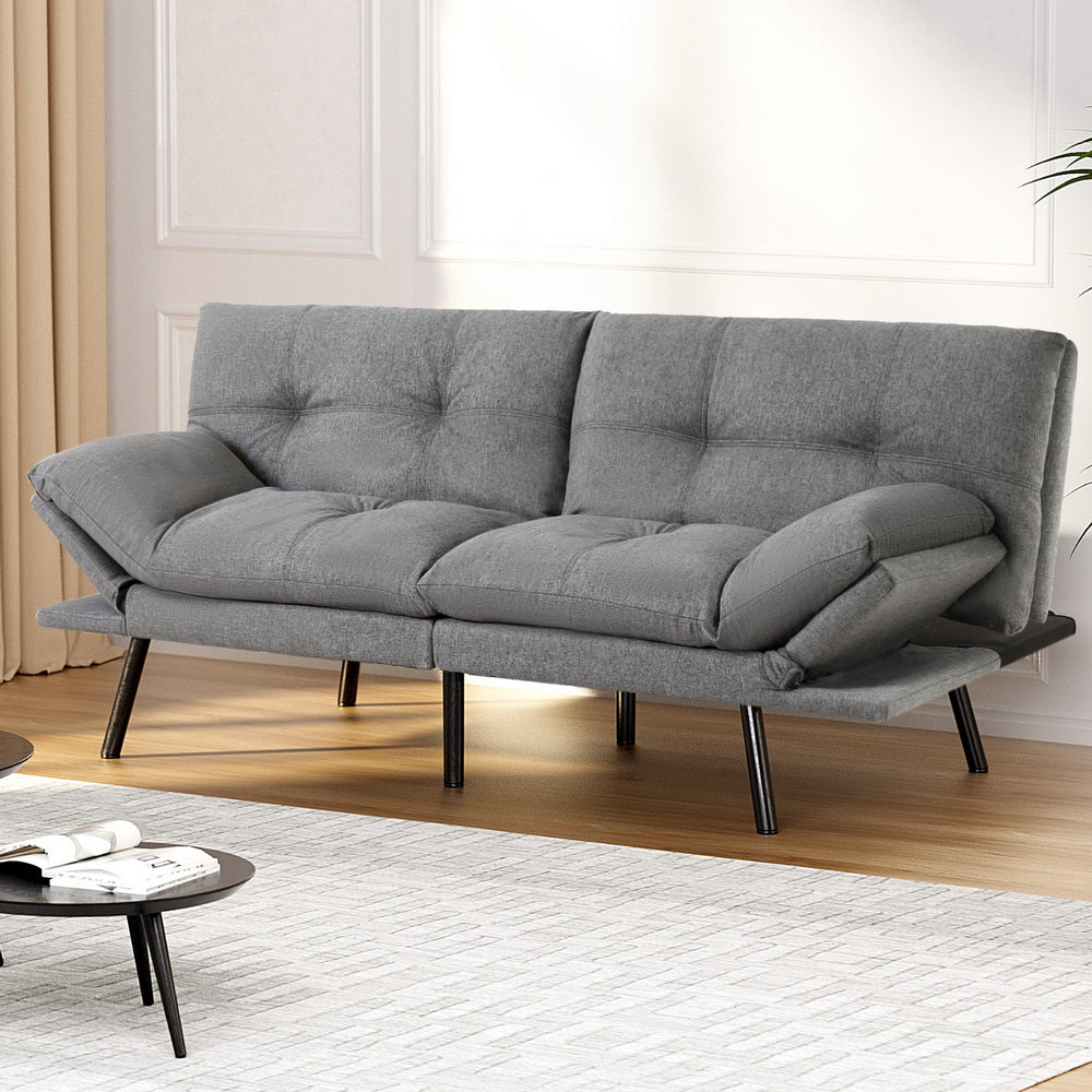 Artiss Sofa Bed | 3-Seater Convertible Couch | Recliner Lounge | Fabric | Grey