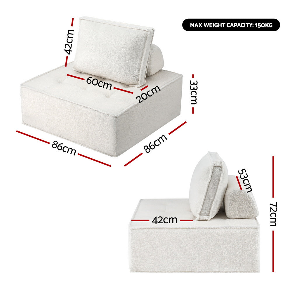 Floor Sofa Lounge Chair | 4 Seater Modular | Includes Pillow