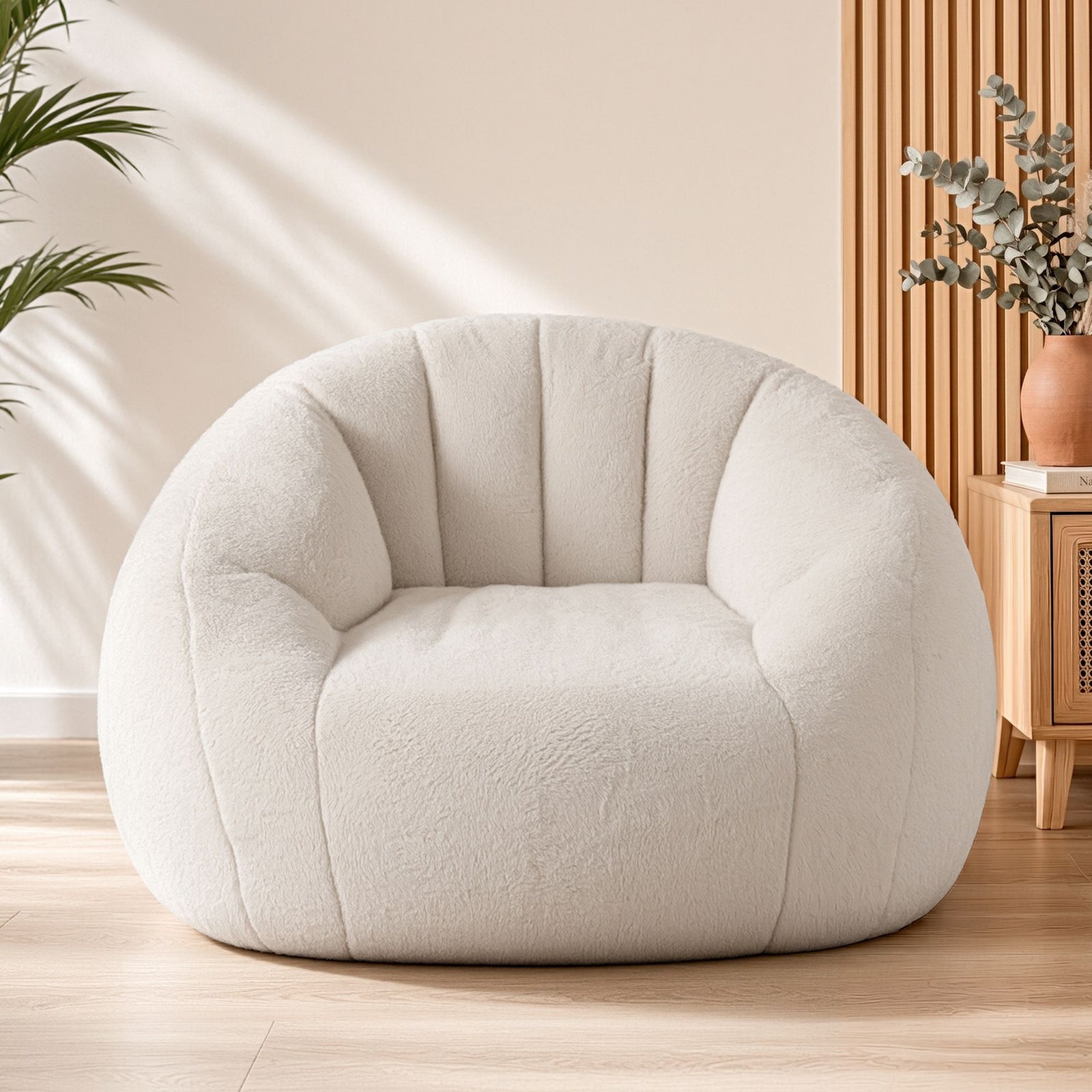 Small Boneless Couch | Single Faux Fur Bean Bag Sofa | White
