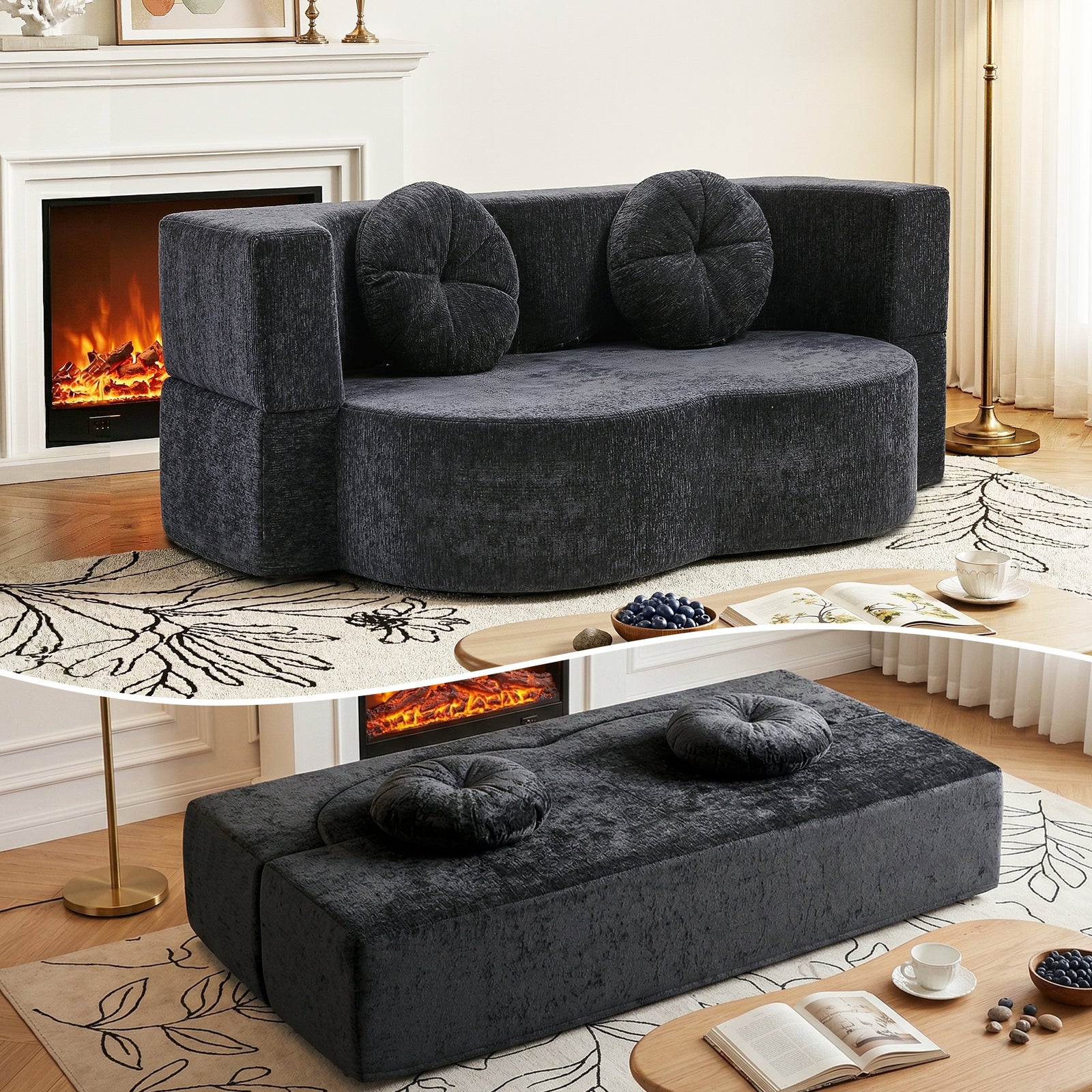 Convertible Compressed Sofa Bed | 2-In-1 Folding Couch | Grey