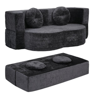 Artiss 2 in 1 Convertible Compressed Sofa Bed, Folding Boneless Sofabed for Living Room ,Comfort Curved Sleeper Couch with High Density Sponge, Apartment Essentials, No Assembly, 2 Pillows, Grey