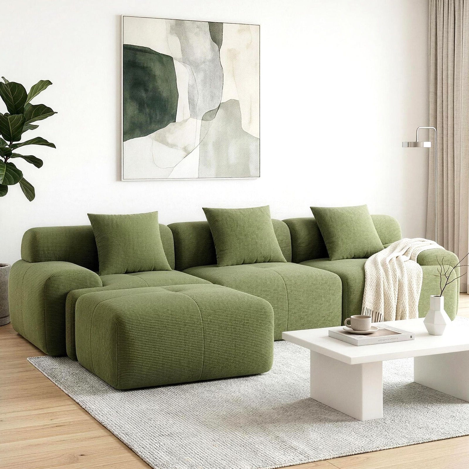 Modular Sofa Bed | 300cm L-Shaped Boneless Sectional Couch | Green