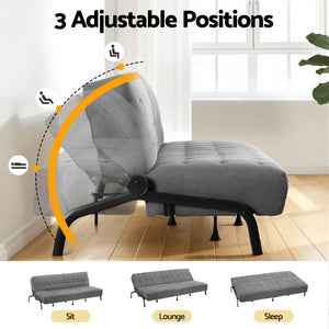 Artiss Sofa Bed, 1.9m 3-Seater Soft Innerspring Adjustable Couch Futon Chair for Apartment Dorm Living Room Office Study Bedroom, Grey