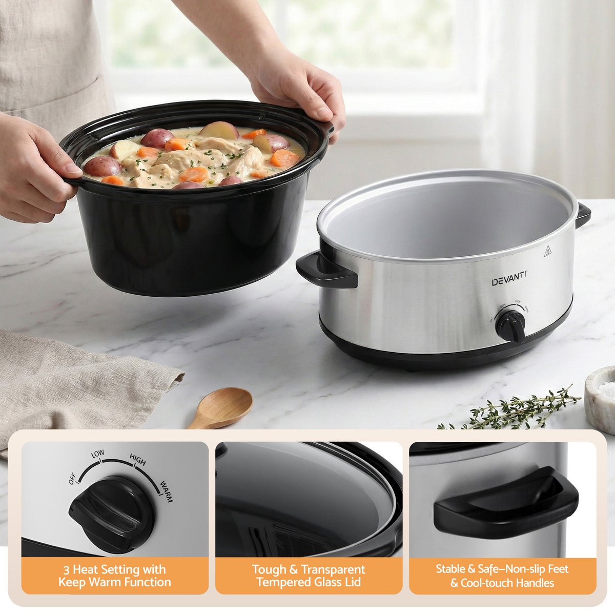 6.5L Slow Cooker | 3 Heat Settings | Keep Warm Function