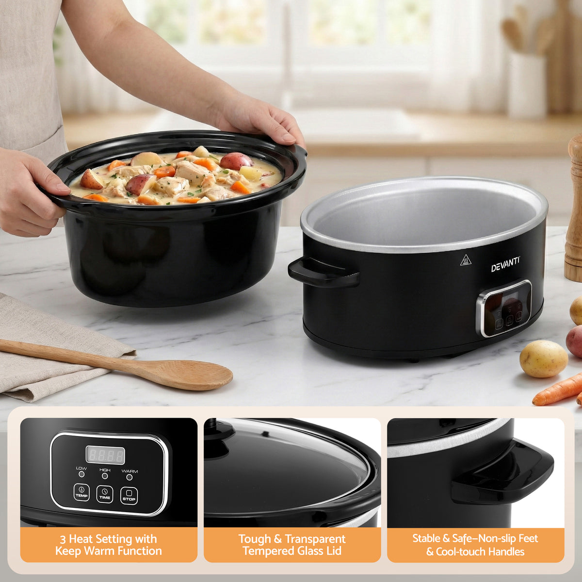 5.6L Slow Cooker | 3 Heat Settings | Keep Warm Function