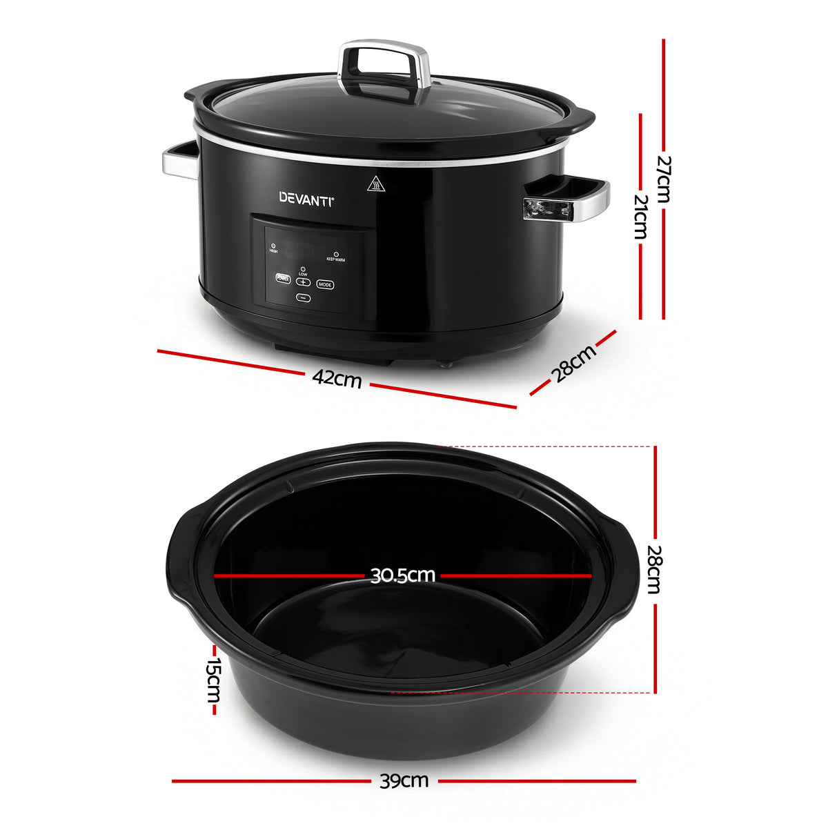 8L Slow Cooker | 3 Heat Settings | Keep Warm Function
