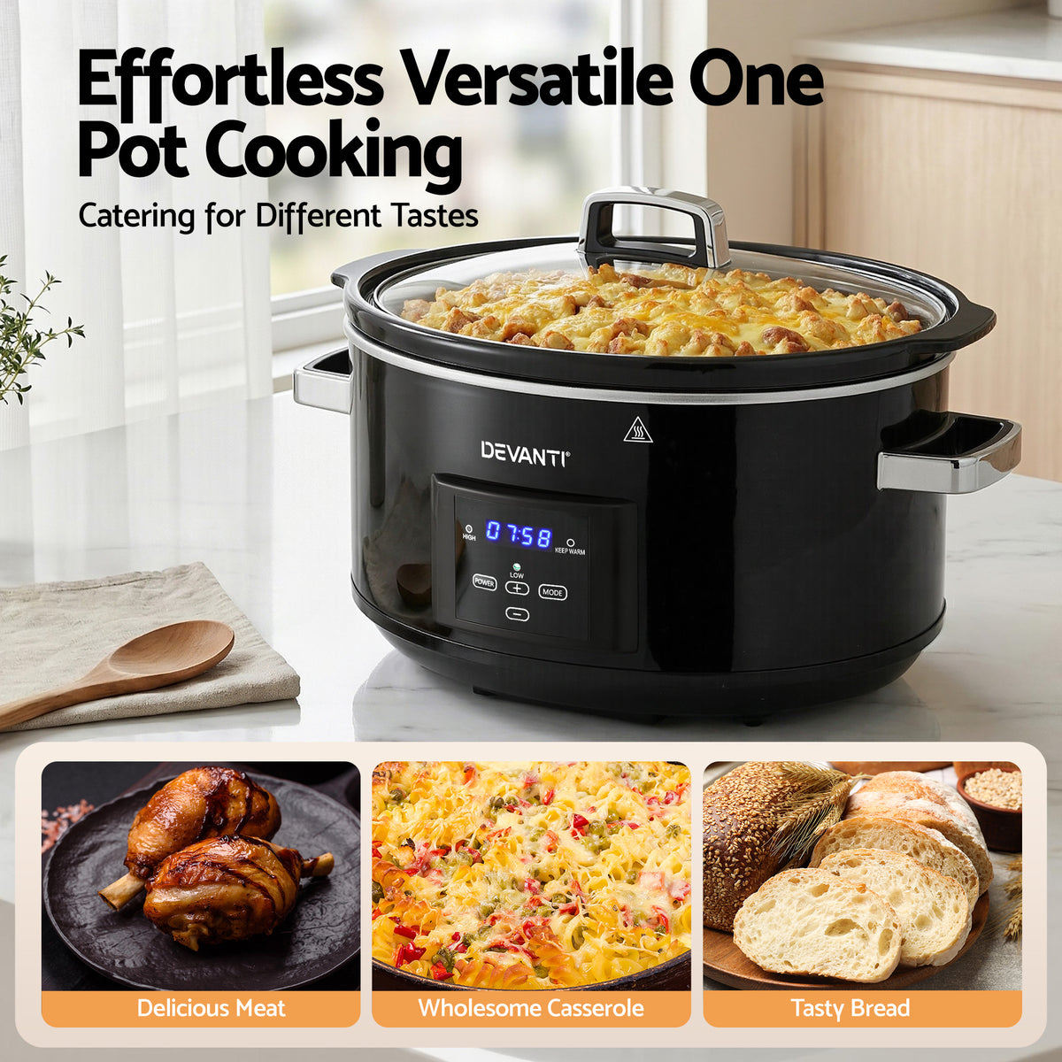 8L Slow Cooker | 3 Heat Settings | Keep Warm Function