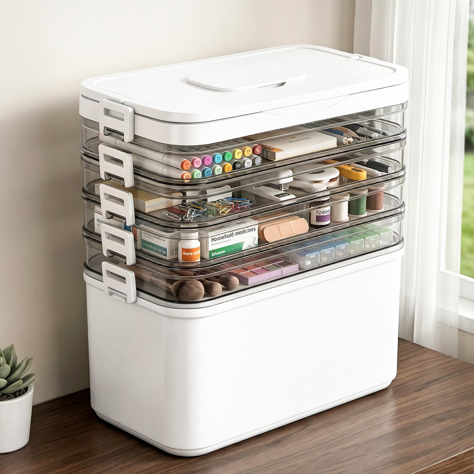 Portable Storage Box | 5-Tier Detachable Clear Organiser with Handles