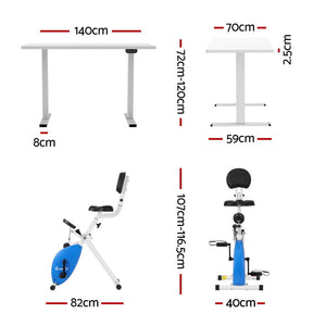 Folding X-Bike + Desk Set | 140cm Automatic Standing Desk | White