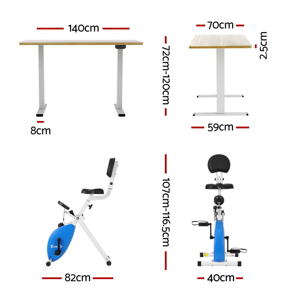 Under Desk Exercise Bike + Desk | 140cm Standing Desk | Magnetic | Oak