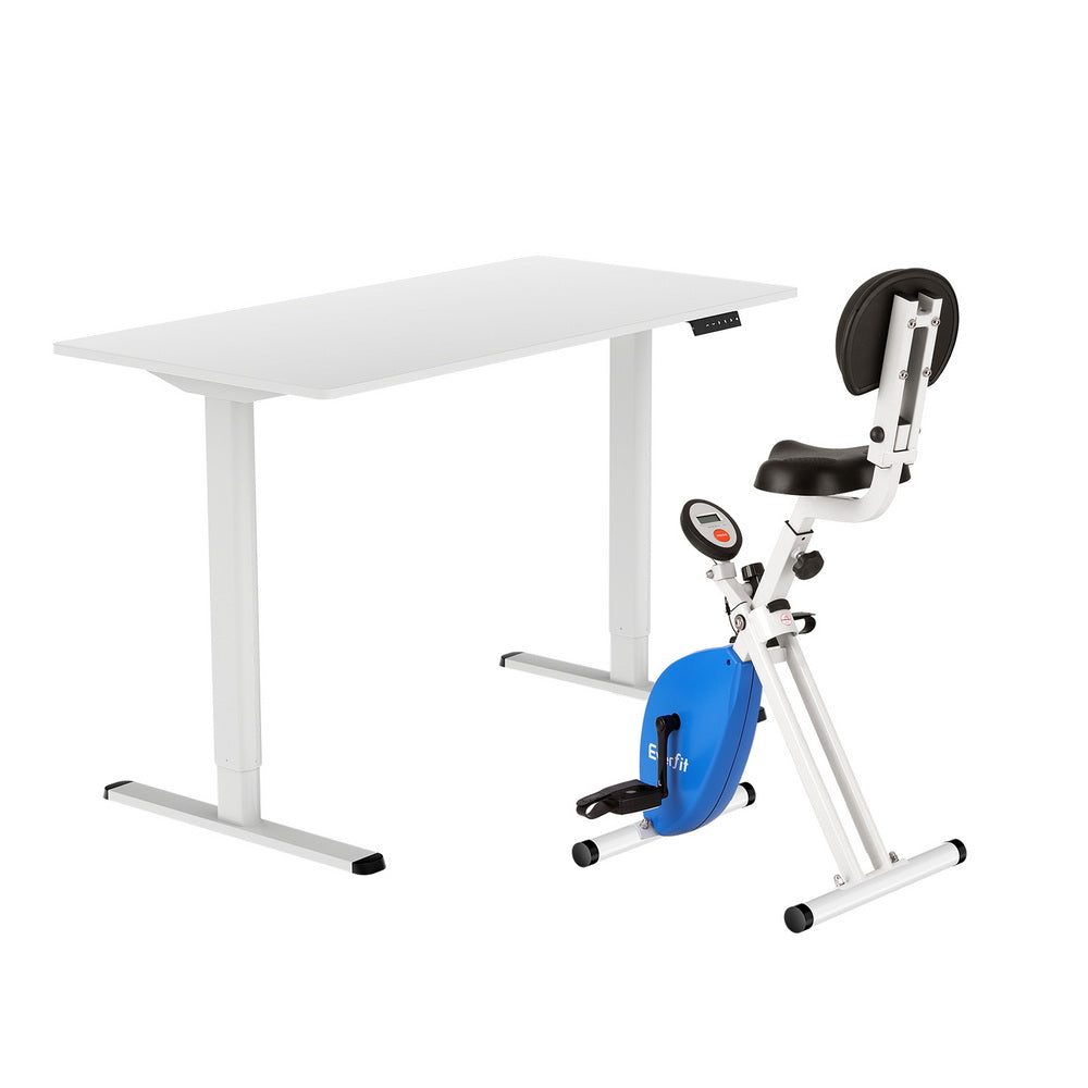 Folding X-Bike Desk Bundle | 120cm Auto Standing Desk | Magnetic | White
